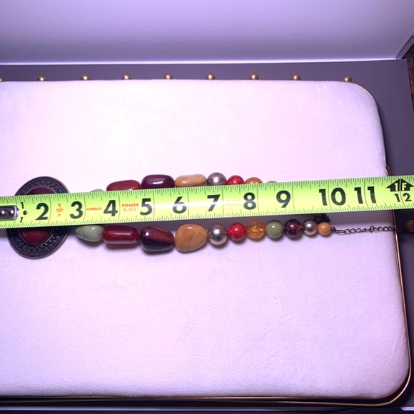 Statement Chunky burgundy red pendant multicolored stone costume boho necklace - Picture 8 of 16